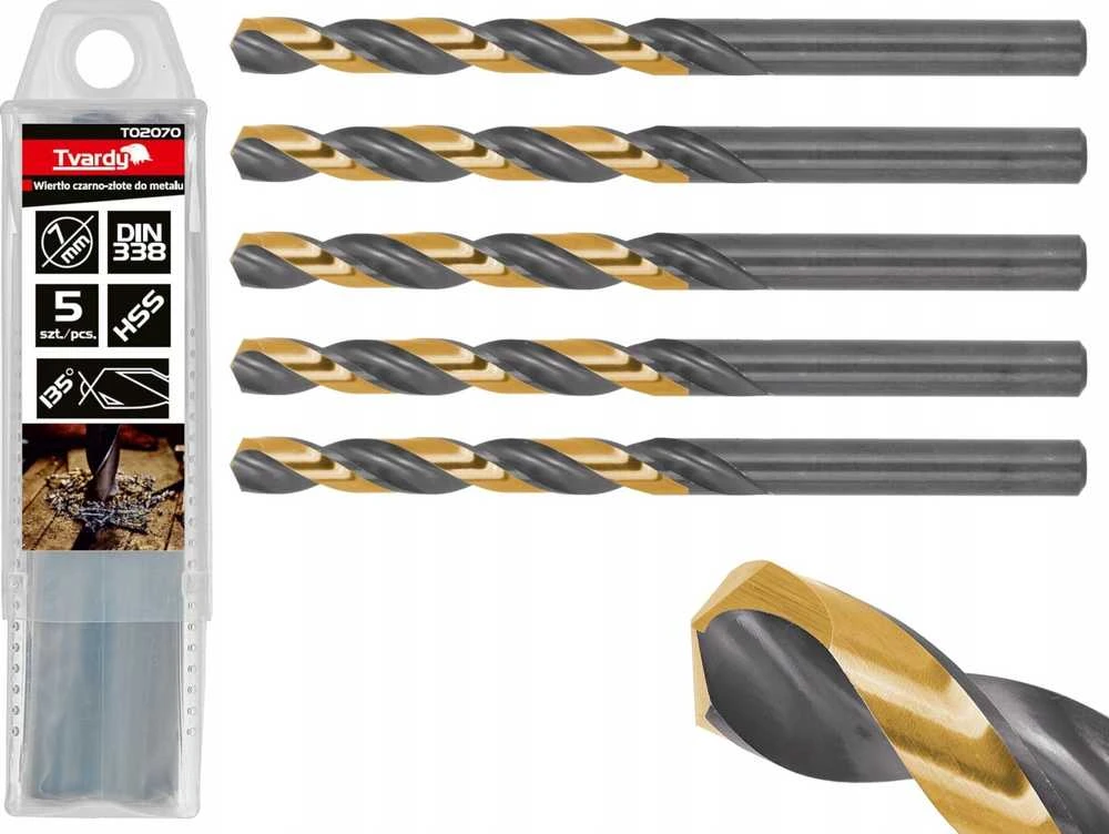 Grąžtas Tvardy Juodas ir auksinis grąžtas metalui HSS 7.00 mm (5/50/500)