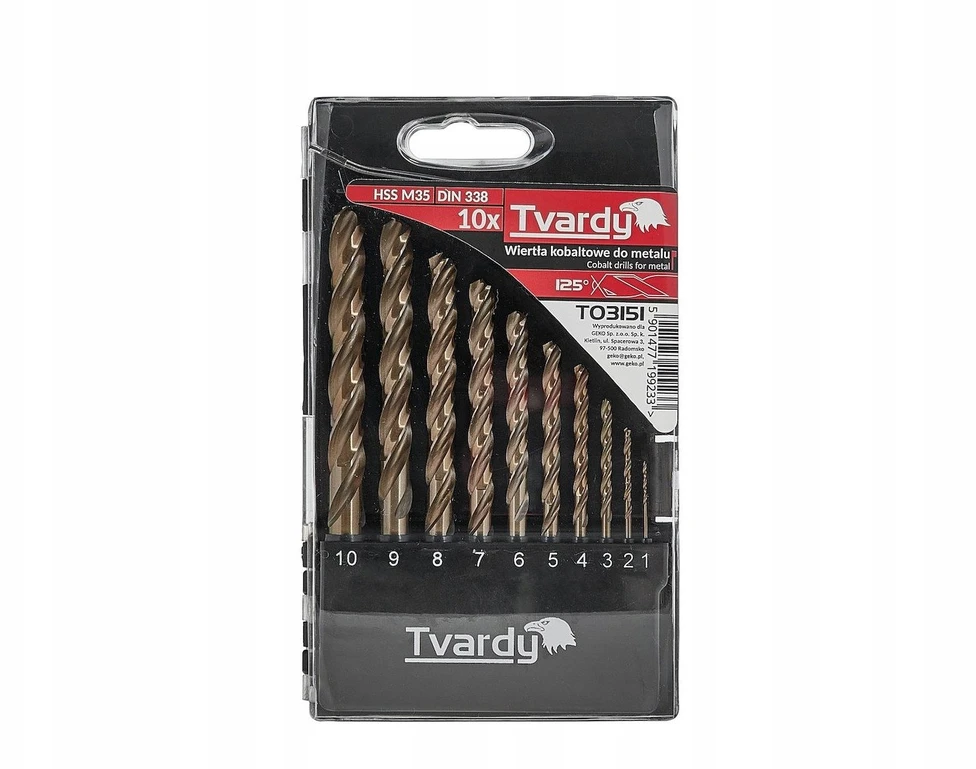 Grąžtas Grąžto Tvardy rinkinys kobalto grąžtų metalui HSS M35 10 vnt. 1-10mm (10/40)