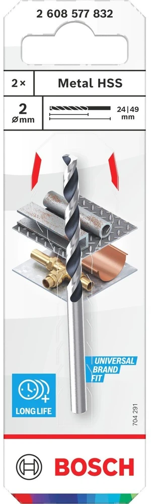 BOSCH grąžtas metalui 2 x 24 x 49 mm , 2 vnt.