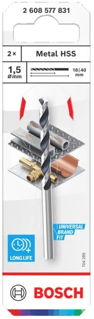 BOSCH grąžtas metalui 1,5 x 18 x 40 mm , 2 vnt.