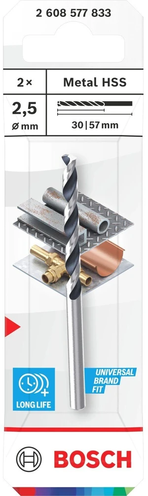 BOSCH grąžtas metalui 2,5 x 30 x 57 mm , 2 vnt.