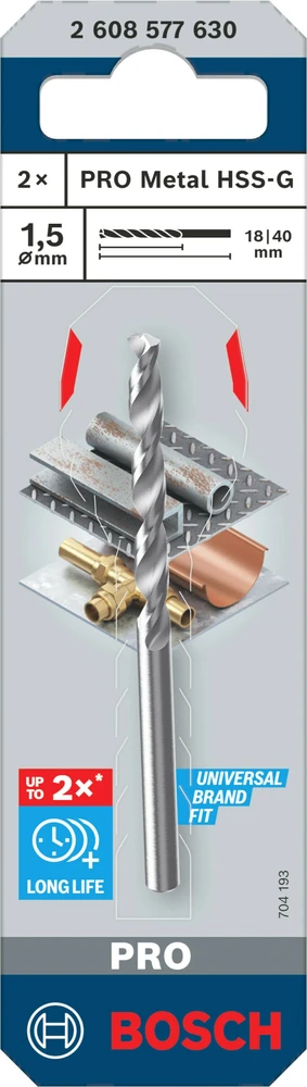 Grąžtas Bosch PRO HSS-G grąžtai metalui 1,5mm, 2 vnt.