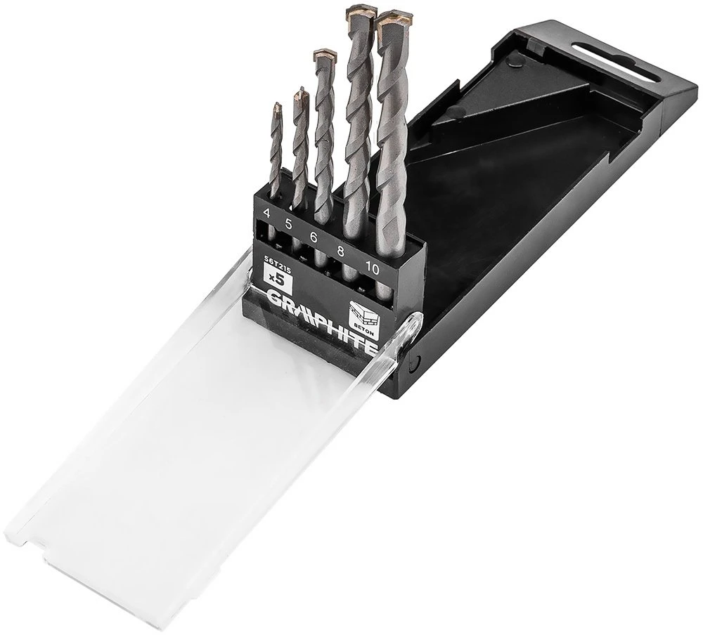 Grąžtas Graphite Rinkinys Grūdinto betono grąžtų rinkinys: 4, 5, 6, 8, 10 mm, 5 vnt.