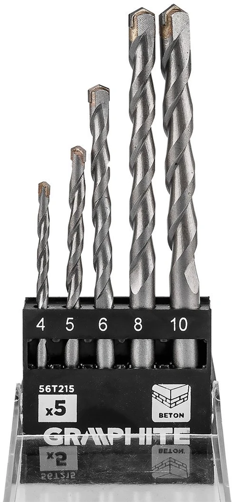 Grąžtas Graphite Rinkinys Grūdinto betono grąžtų rinkinys: 4, 5, 6, 8, 10 mm, 5 vnt.
