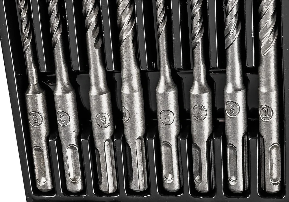 Grąžtas Graphite Rinkinys SDS Plus dvigubų spiralinių betono grąžtų rinkinys: 5, 6, 8, 10 x 110 mm, 5, 6, 8, 10 x 160 mm