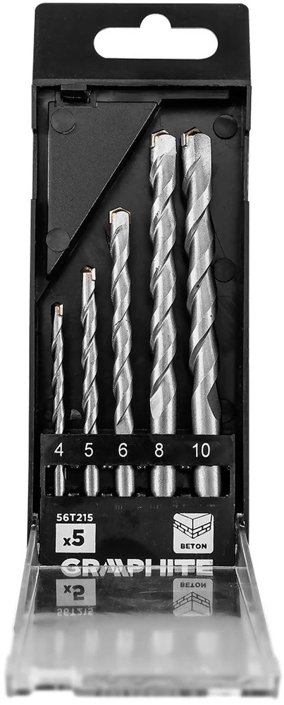 Grąžtas Graphite Rinkinys Grūdinto betono grąžtų rinkinys: 4, 5, 6, 8, 10 mm, 5 vnt.
