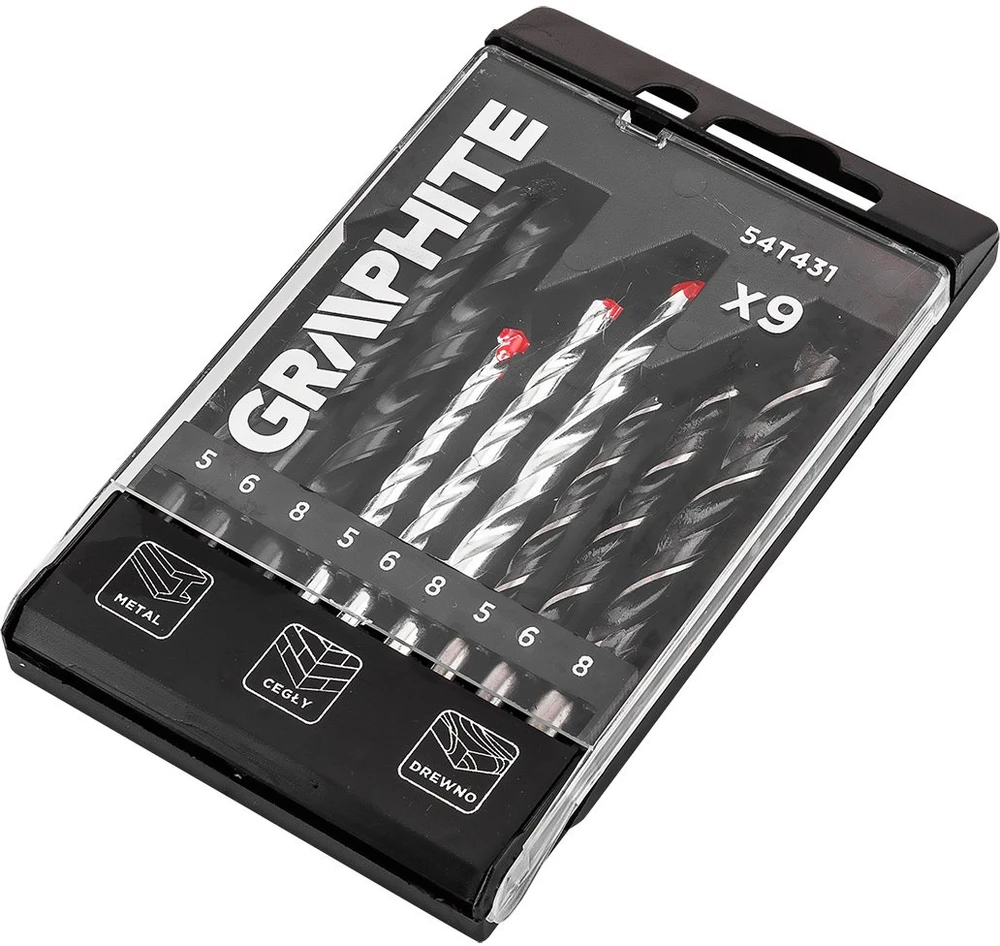 Grąžtas Graphite Rinkinys Grąžtų rinkinys metalui, medienai, plytoms: 5, 6, 8 mm, 9 vnt.