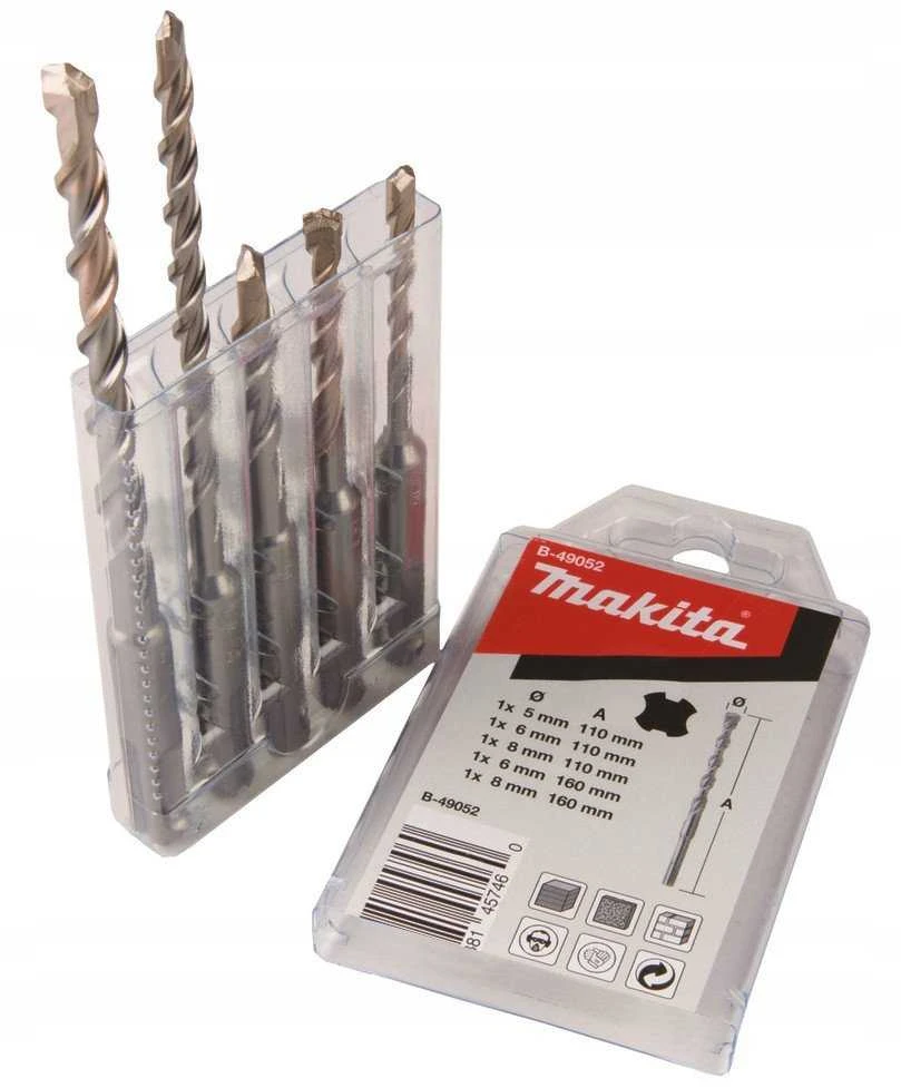 Grąžtas Makita SDS-PLUS Grąžtų Komplektas (5x110, 6x110, 6x160, 8x110, 8x160) B-49052