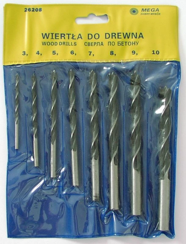 Grąžtas Mega Medienos grąžtų rinkinys 3-10 mm 8gb