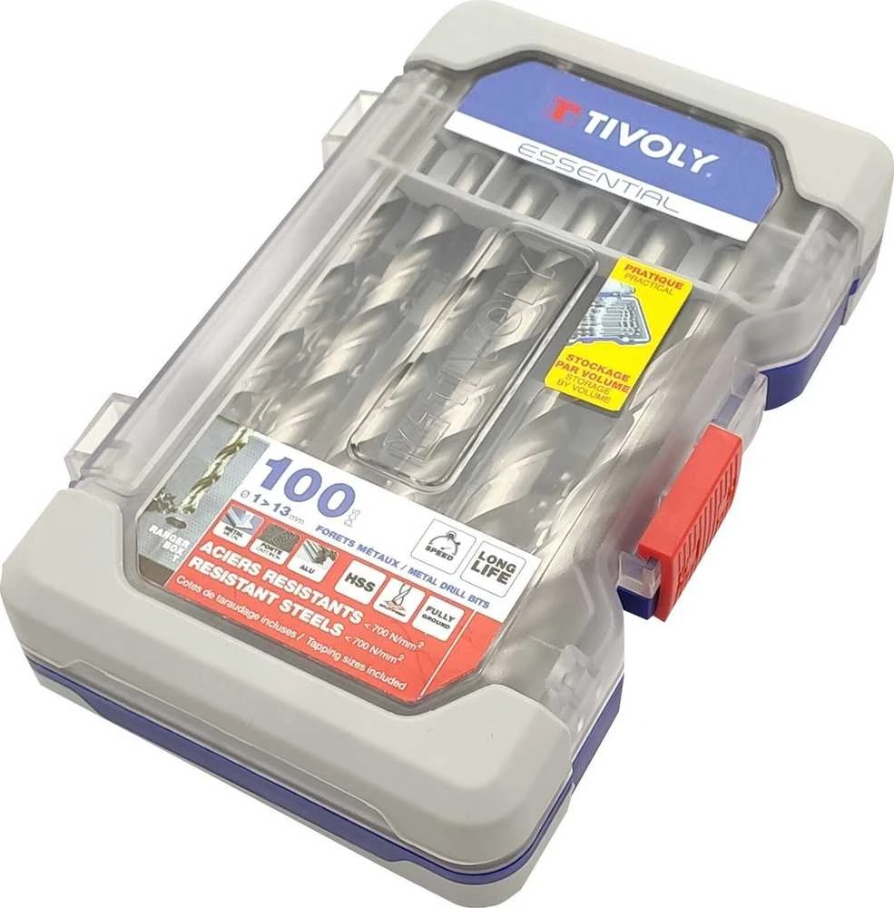 Grąžtas Tivoly Metalo grąžtų rinkinys 100vnt./kpl. HSS Ø1-13 mm, 118° "Skilimo taškas", šlifuoti.