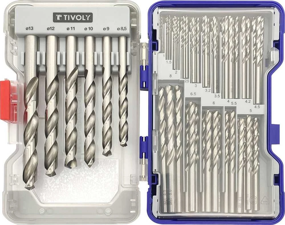 Grąžtas Tivoly Metalo grąžtų rinkinys 100vnt./kpl. HSS Ø1-13 mm, 118° "Skilimo taškas", šlifuoti.