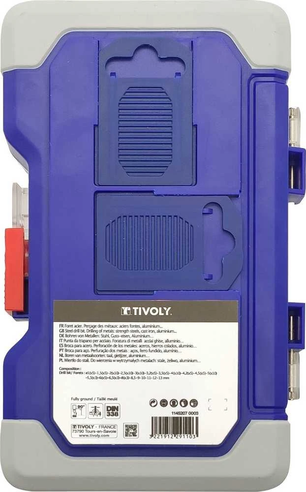 Grąžtas Tivoly Metalo grąžtų rinkinys 100vnt./kpl. HSS Ø1-13 mm, 118° "Skilimo taškas", šlifuoti.