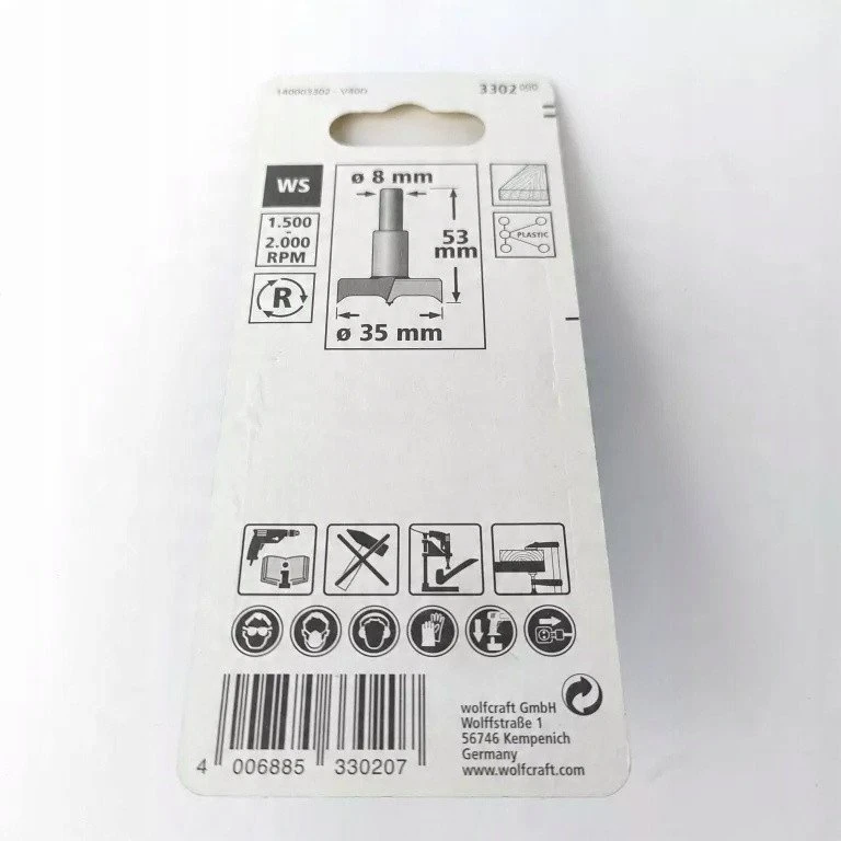 Furnitūros skylių grąžtas Wolfcraft 3302000; 35x53 mm