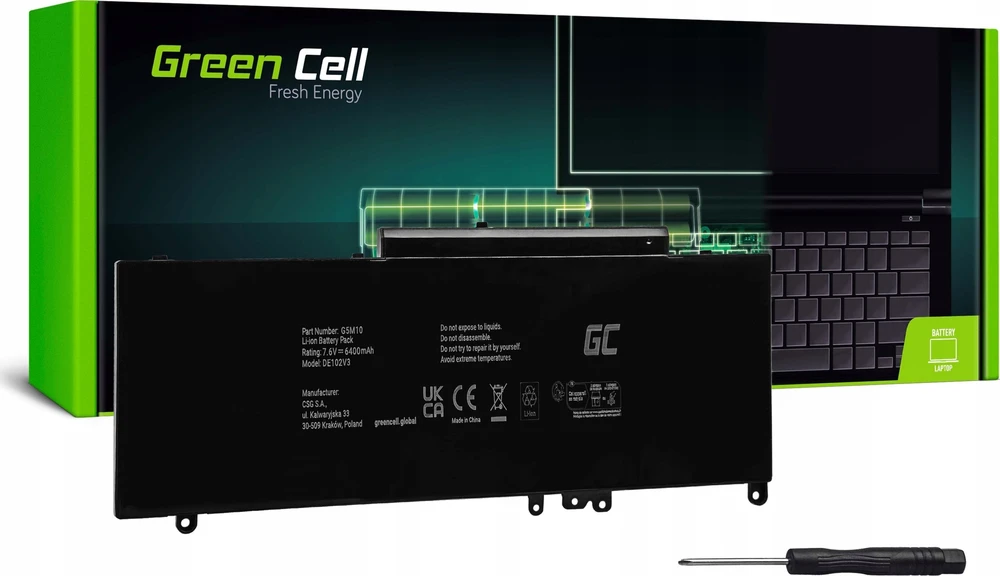 Green Cell Žalias Cell Žalias Cell baterija G5M10 0WYJC2, skirta Dell Latitude E5250 E5450 E5550