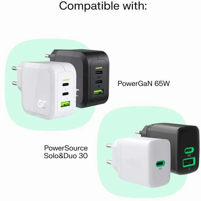 Green Cell Žalias Cell USB-C laidas 0.3 m 100 W Greencell PowerStream greito įkrovimo PD Snow Baltas