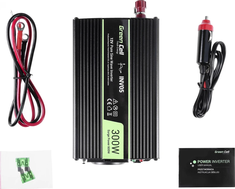 Green Cell Žalias Cell GREENCELL automobilio maitinimo keitiklis nuo 12V iki 230V 300W/600W gryno sinuso