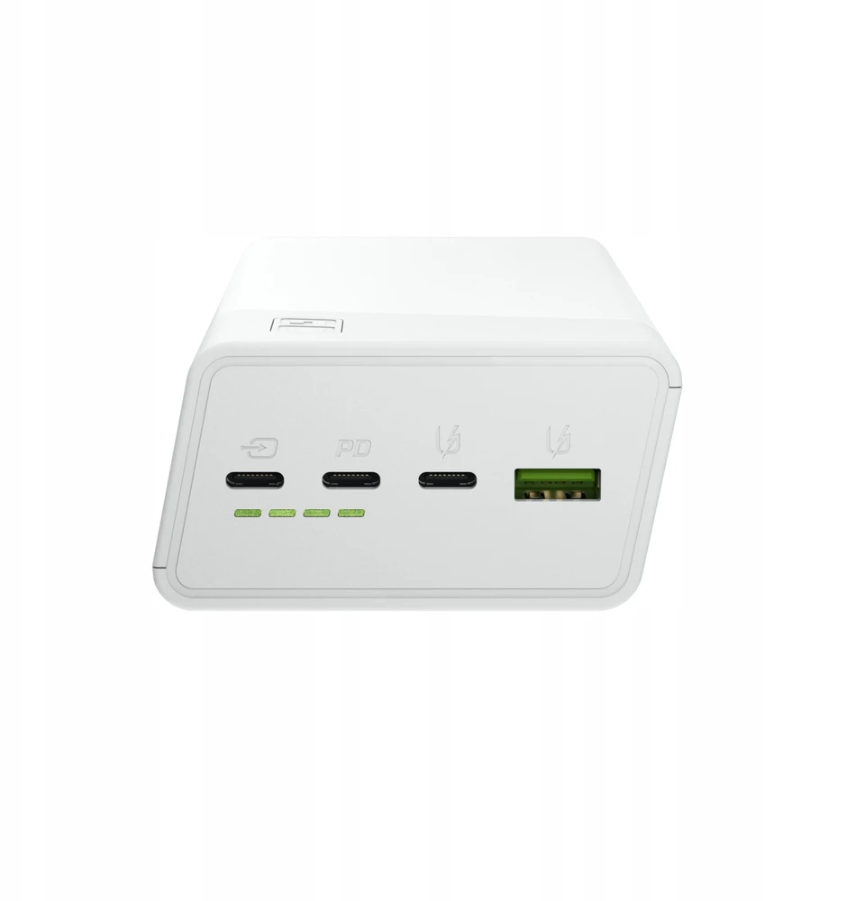 Green Cell Žalias Cell Greencell PowerPlay 30 – balta išorinė baterija, kurios talpa 30 000 mAh, 22.5 W, 4 prievadai