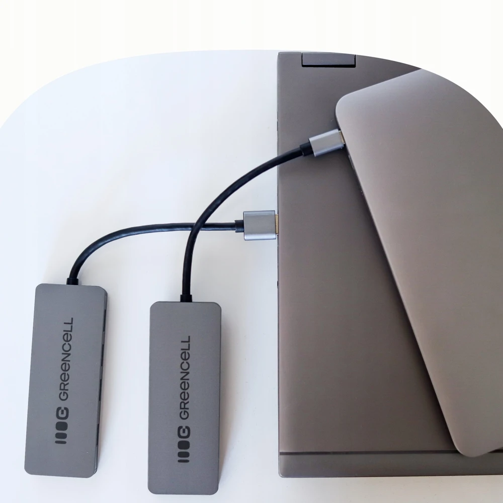 Green Cell Žalias Cell Adapteris Basic HUB Greencell USB-A 4in1 (4×USB 3.0) – greitas duomenų perdavimas iki 5 Gb/s, aliuminio korpusas