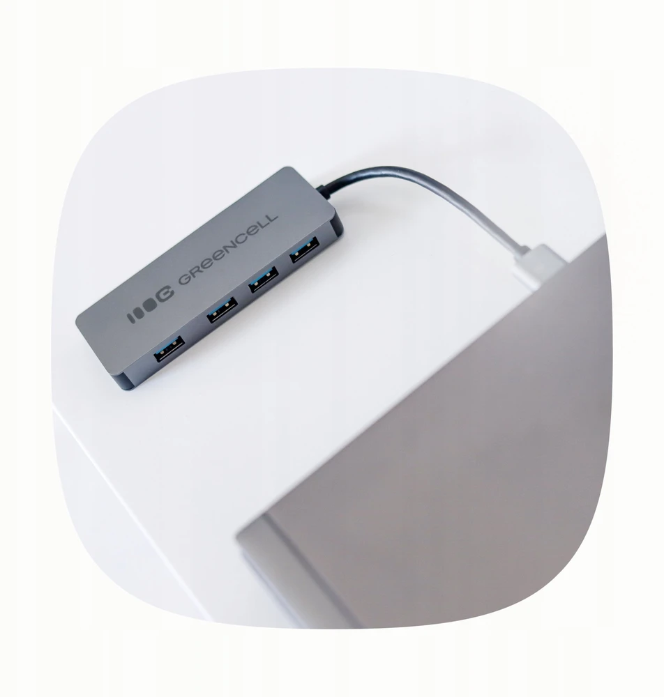 Green Cell Žalias Cell Adapteris Basic HUB Greencell USB-A 4in1 (4×USB 3.0) – greitas duomenų perdavimas iki 5 Gb/s, aliuminio korpusas