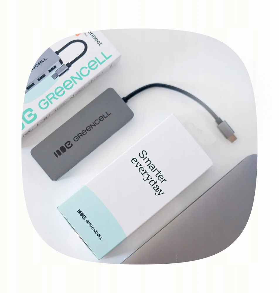 Green Cell Žalias Cell Adapteris Basic HUB Greencell USB-C 4in1 (4×USB-A 3.0) – greitas perdavimas iki 5 Gb/s, aliuminio korpusas