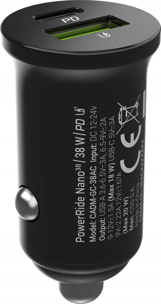 Žalias Cell Žalias Cell Autoladegerät 38W GC PowerRide Nano38 su USB-C USB-A Maitinimo tiekimas ir Ultra Charge Schnellladung