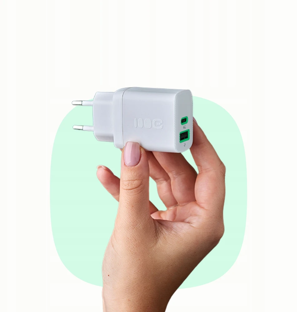 Green Cell Žalias Cell Greencell PowerSource Duo30 įkroviklis USB/USB-C baltas maitinimo adapteris 30W maitinimo tiekimas