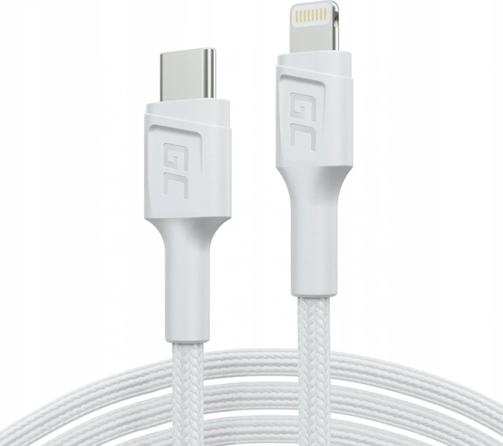 Green Cell Žalias Cell Kabelis Baltas USB-C – Lightning MFi 1m per Apple iPhone Žalias Cell PowerStream, su greitu Power Delivery įkrovimu