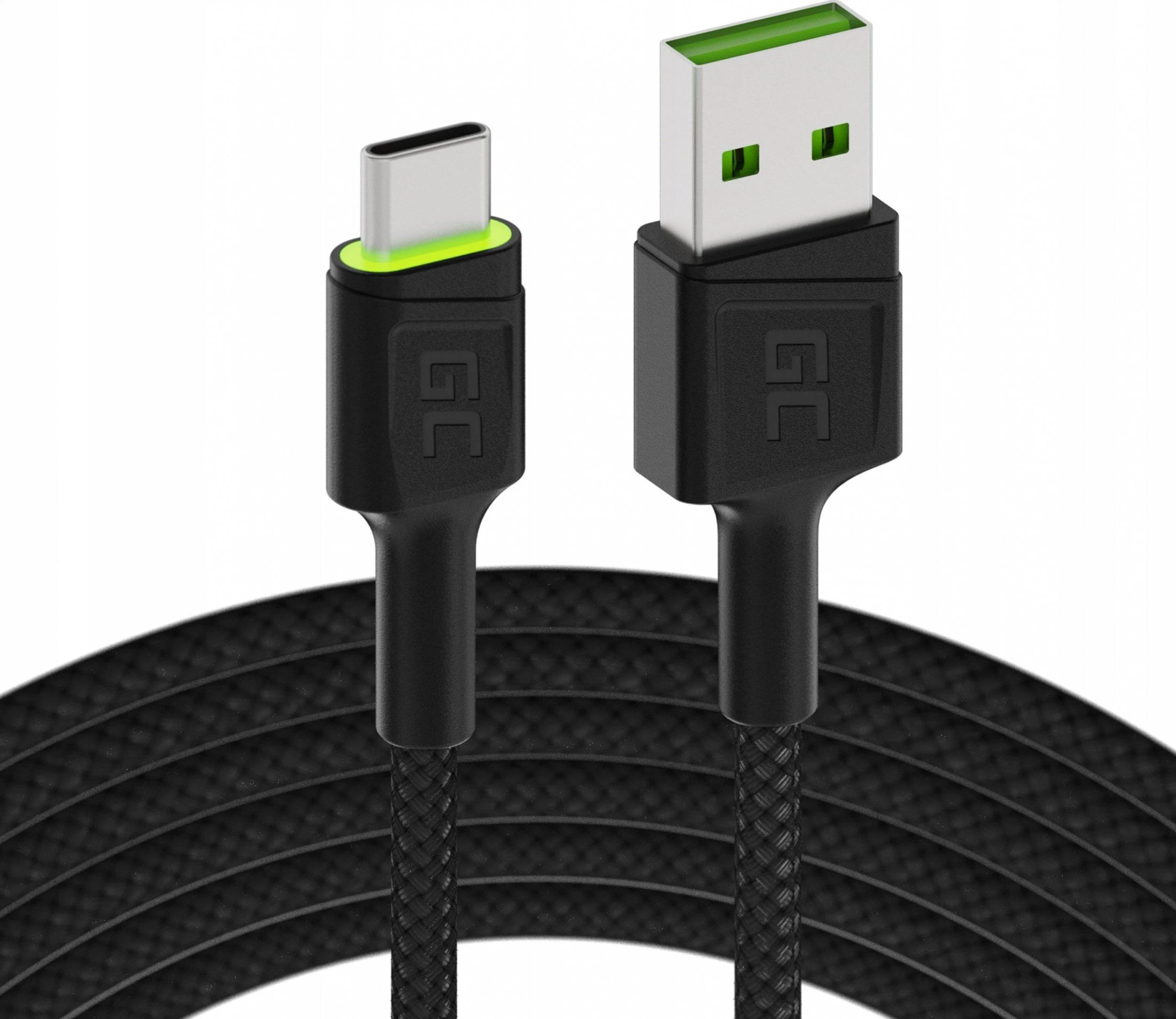 Green Cell Žalias Cell Cable Žalias Cell Ray USB-A - USB-C Žalias LED 200cm su Ultra Charge QC3.0 greito įkrovimo palaikymu