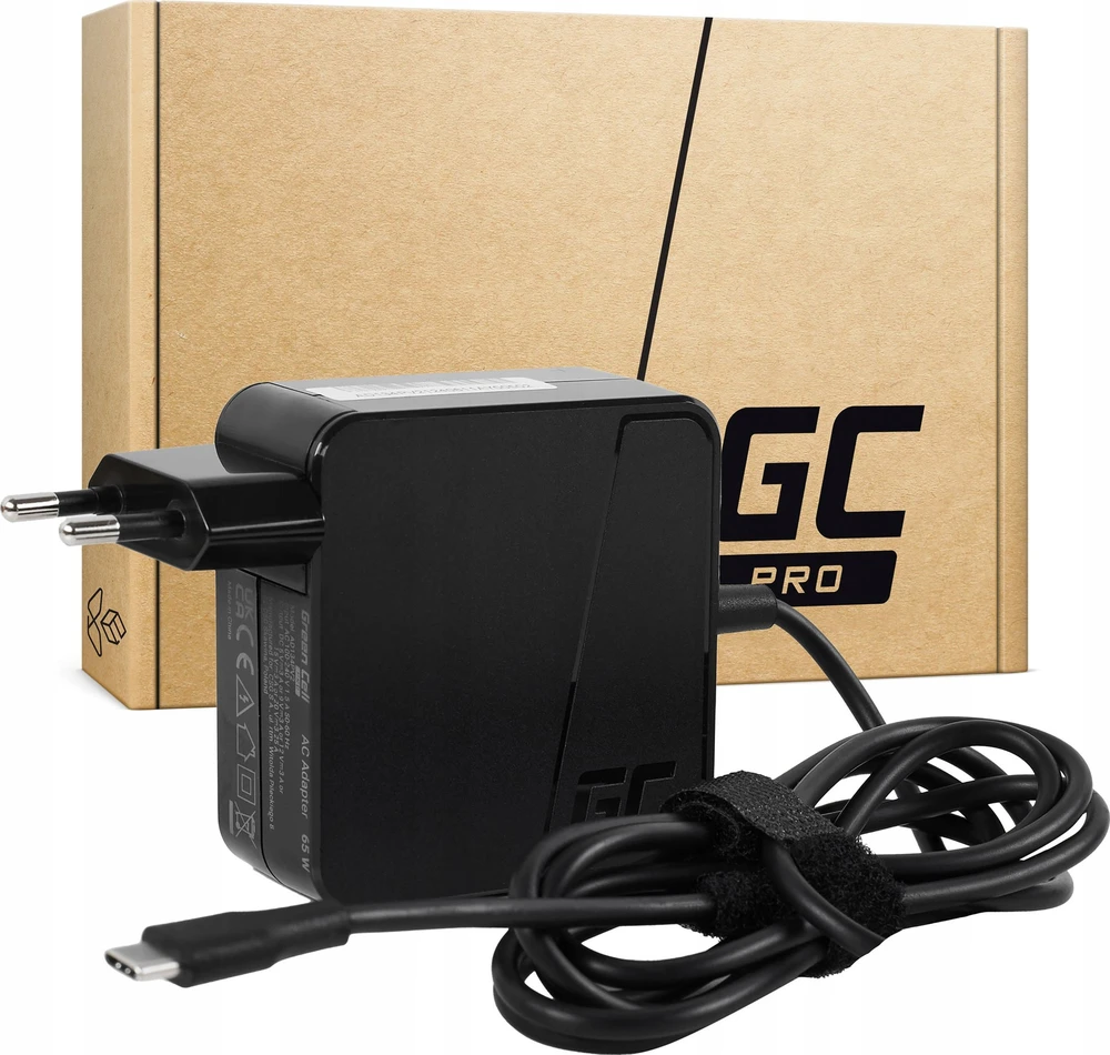 Green Cell 65W juodas įkroviklis su USB-C laidu