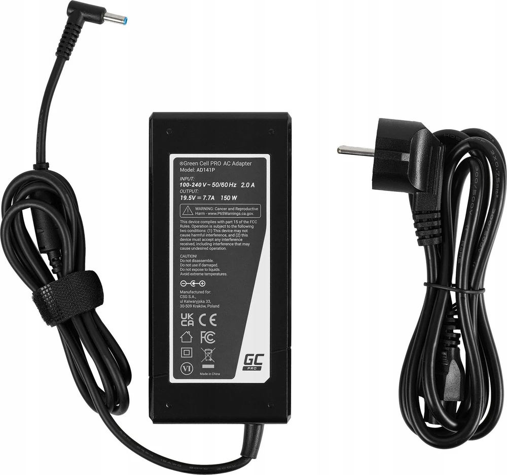 Green Cell Žalias Cell įkroviklis / Ladegerät Žalias Cell PRO 19.5V 7.7A 150W HP ZBook 15 G3 G4 G5 G6 Omen 15-bs092nf
