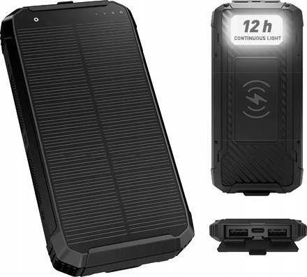 Išorinė baterija POWER BANK Platinet SOLAR 10000mAh (2xUSB; 1xUSB-C; 3A) juoda