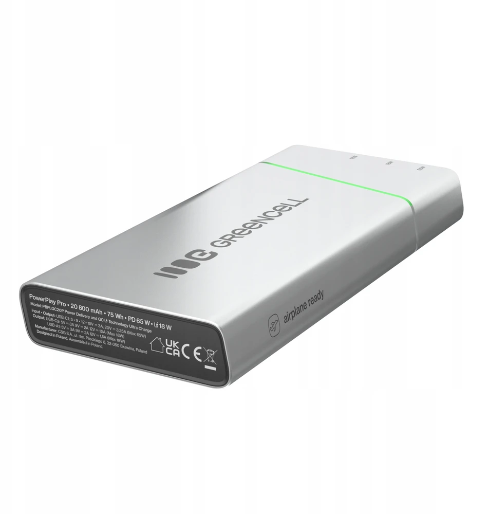 Green Cell Žalias Cell Žalias Cell PBPLGC20P power bank Lithium-Ion (Li-Ion) 20800 mAh Aliuminio, Juodas, Žalias, Light pilkas, Sidabrinis