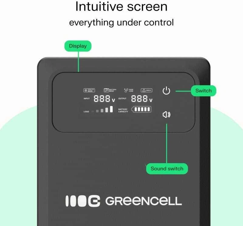 Green Cell Žalias Cell Žalias Cell nepertraukiamo maitinimo šaltinis (UPS) 1200 VA 800 W su LCD ekranu