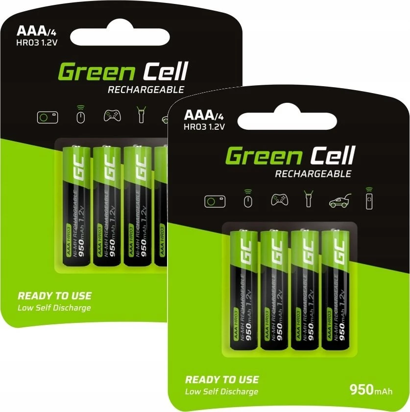 Green Cell Žalias Cell 8x Įkraunami AAA R3 950mAh Ni-MH baterijų elementai