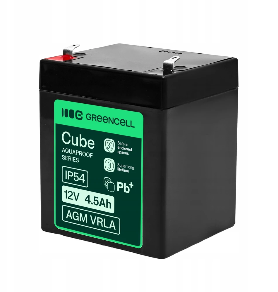 Green Cell Žalias Cell AGM VRLA 12V 4.5Ah nereikalaujantis priežiūros akumuliatorius kasoms, žaislams, kameroms (90x70x106mm) (AGM12V4-5AH-H)