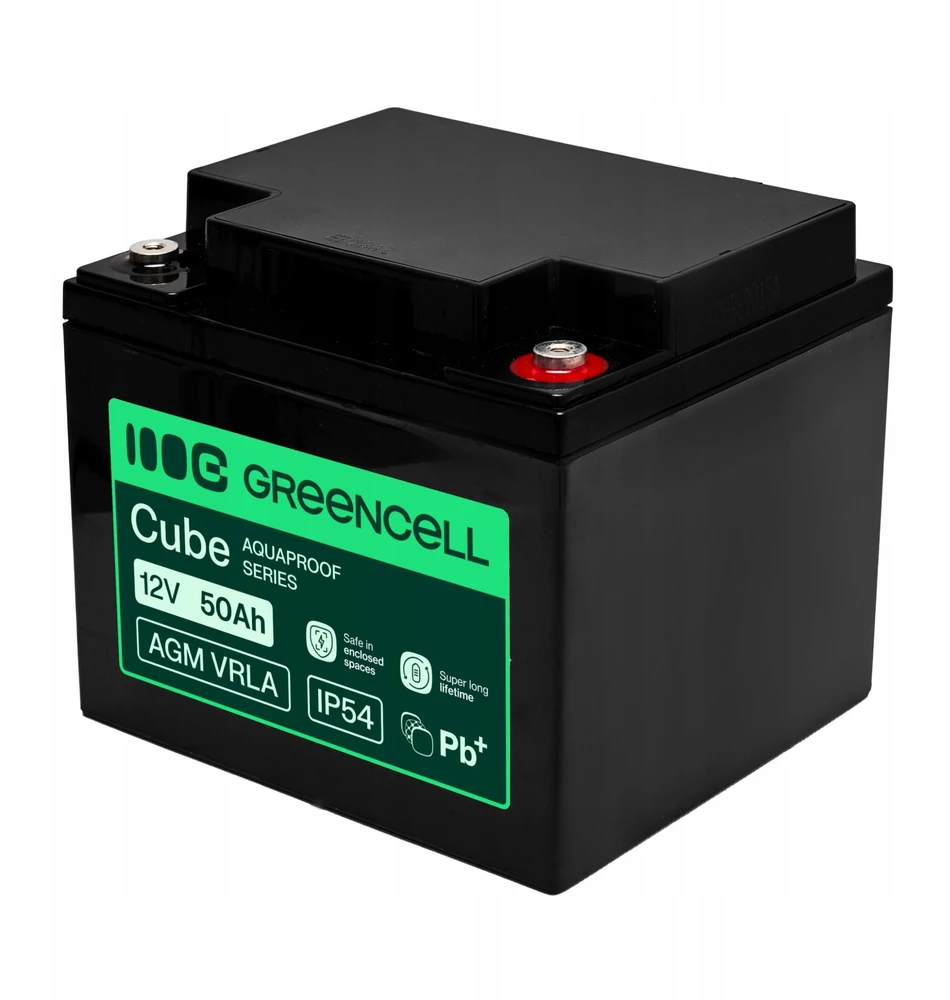 Green Cell Žalias Cell AGM VRLA 12V 50Ah nepriežiūros nereikalaujantis akumuliatorius, skirtas UPS maitinimo šaltiniui, svarstyklėms (197x166x170mm) (AGM12V50AH-H)