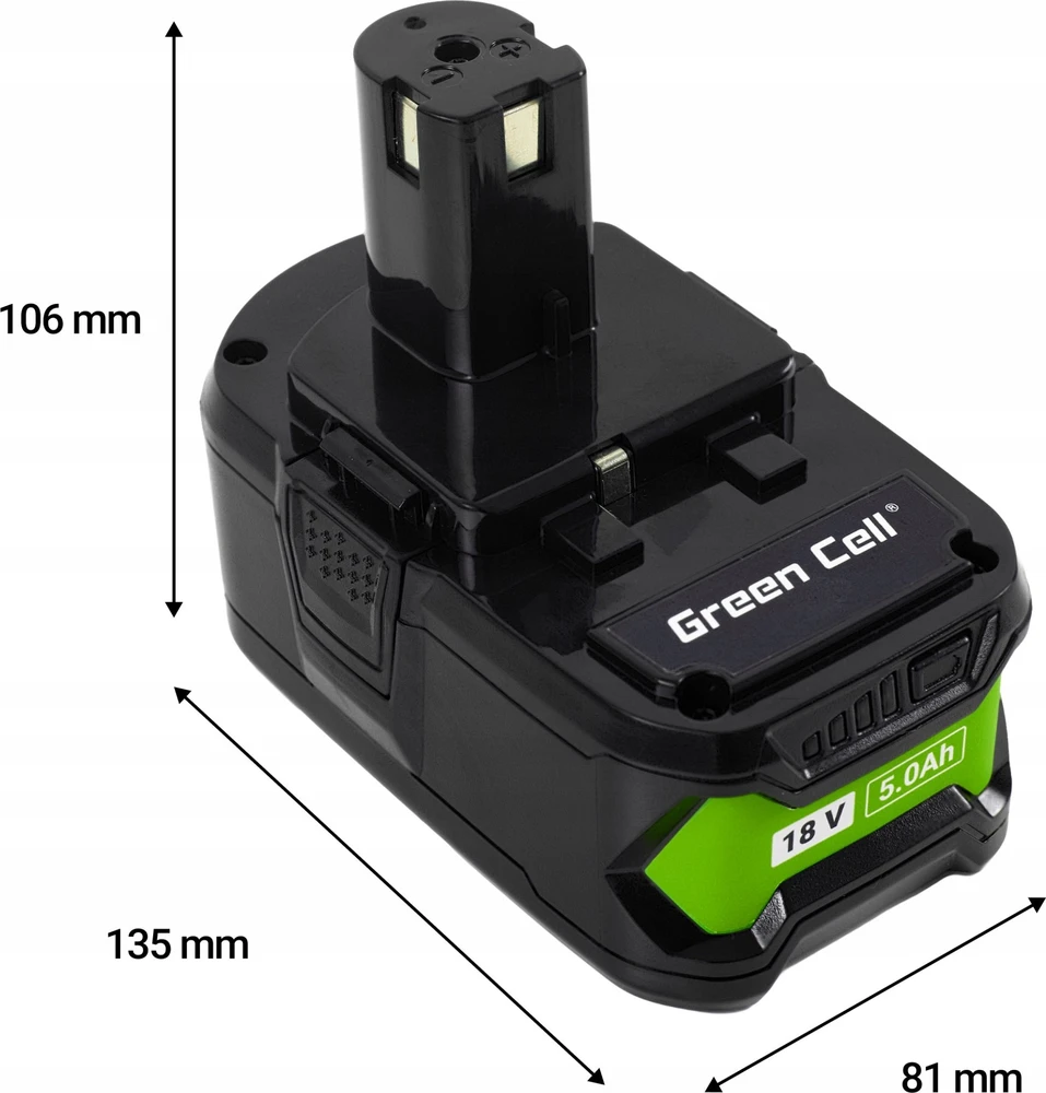 Green Cell Žalias Cell Žalias Cell baterija, skirta Ryobi ONE+ 18V 5Ah pakaitinė baterija RB18L50