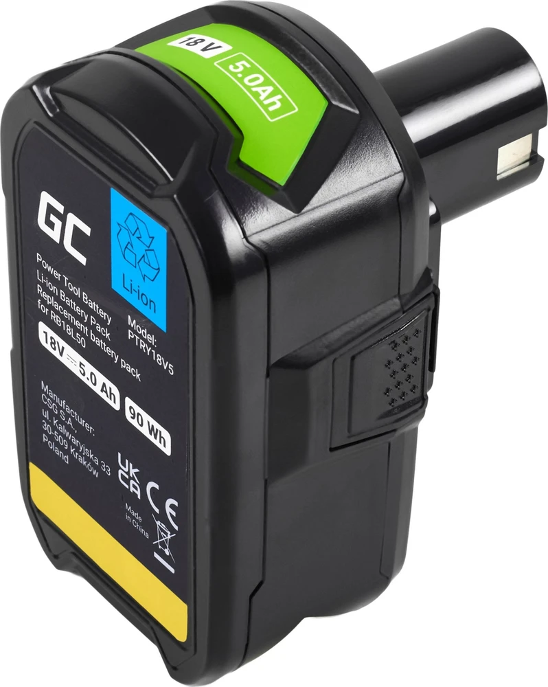 Green Cell Žalias Cell Žalias Cell baterija, skirta Ryobi ONE+ 18V 5Ah pakaitinė baterija RB18L50