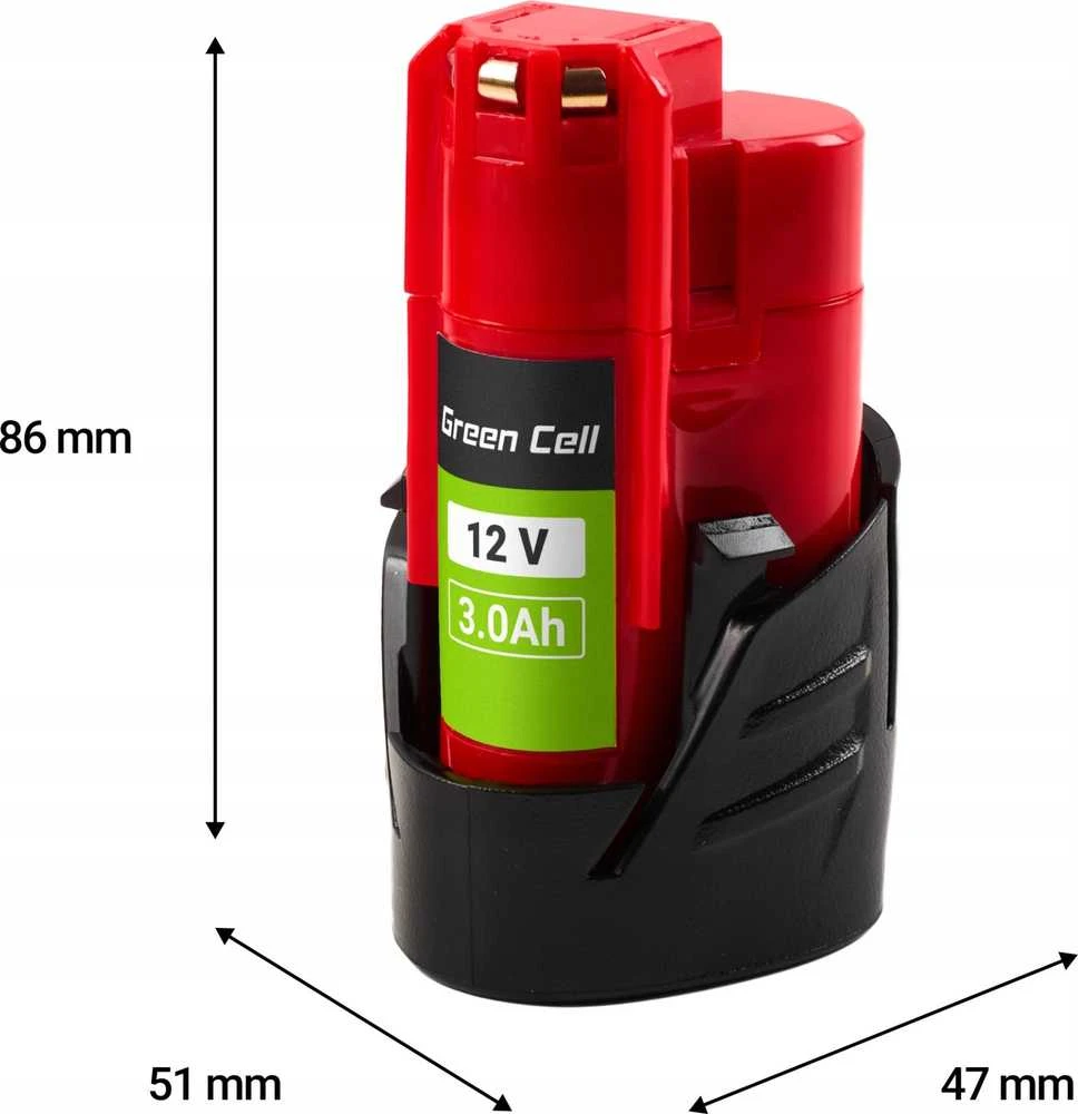 Green Cell Žalias Cell Žalias Cell baterija, skirta Milwaukee M12 12V 3Ah pakaitinė baterija M12 B3 4932451388