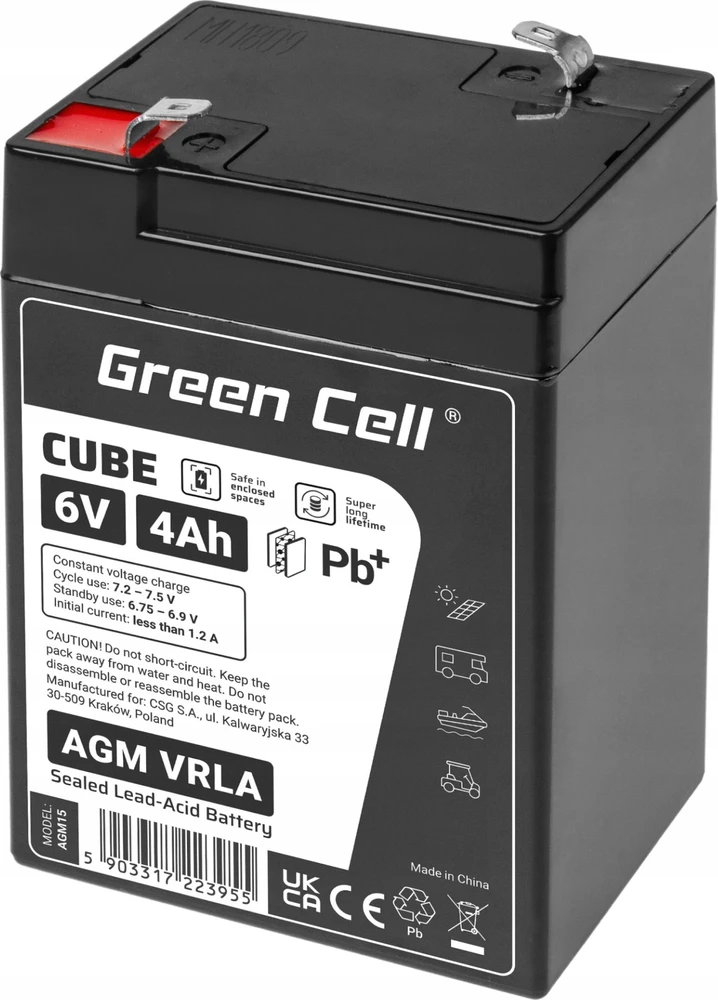 Green Cell Žalias Cell Žalias Cell Cube AGM VRLA IP54 6V 4Ah Nereikalaujantis priežiūros kasos aparato signalizacijos sistemos žaislų akumuliatorius