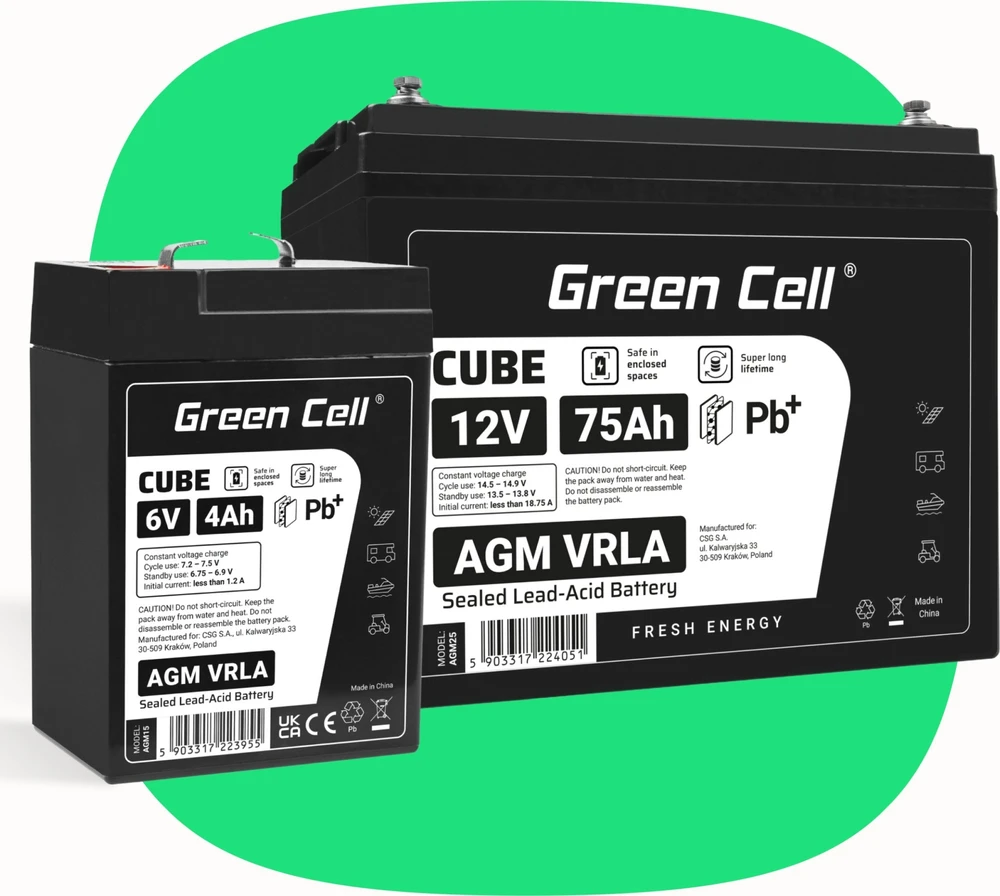 Green Cell Žalias Cell Žalias Cell CUBE AGM IP54 12V 75Ah VRLA Baterija Gel gilaus ciklo maitinimo kėdutė fotovoltinė laisvalaikio baterija kemperis