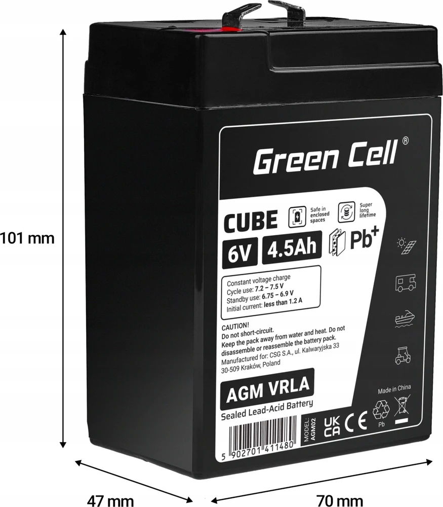 Green Cell Žalias Cell Žalias Cell CUBE AGM IP54 6V 4Ah VRLA Baterija Gel gilaus ciklo motoroleris vejapjovė valtis barža vejapjovė traktorius žvejybos laivas