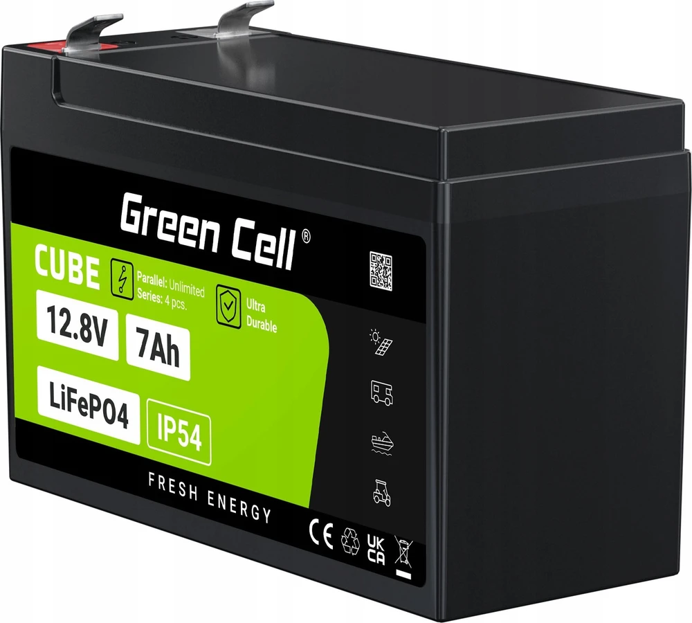Žalias Cell Žalias Cell CUBE LiFePO4 7Ah 12.8V 89.6Wh ličio geležies fosfato baterija UPS, stebėjimas