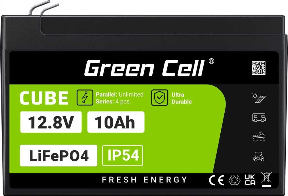 Žalias Cell Žalias Cell CUBE LiFePO4 10Ah 12.8V 128Wh ličio-geležies fosfato baterija, skirta maitinimui ir avariniam apšvietimui, valdymo pultai