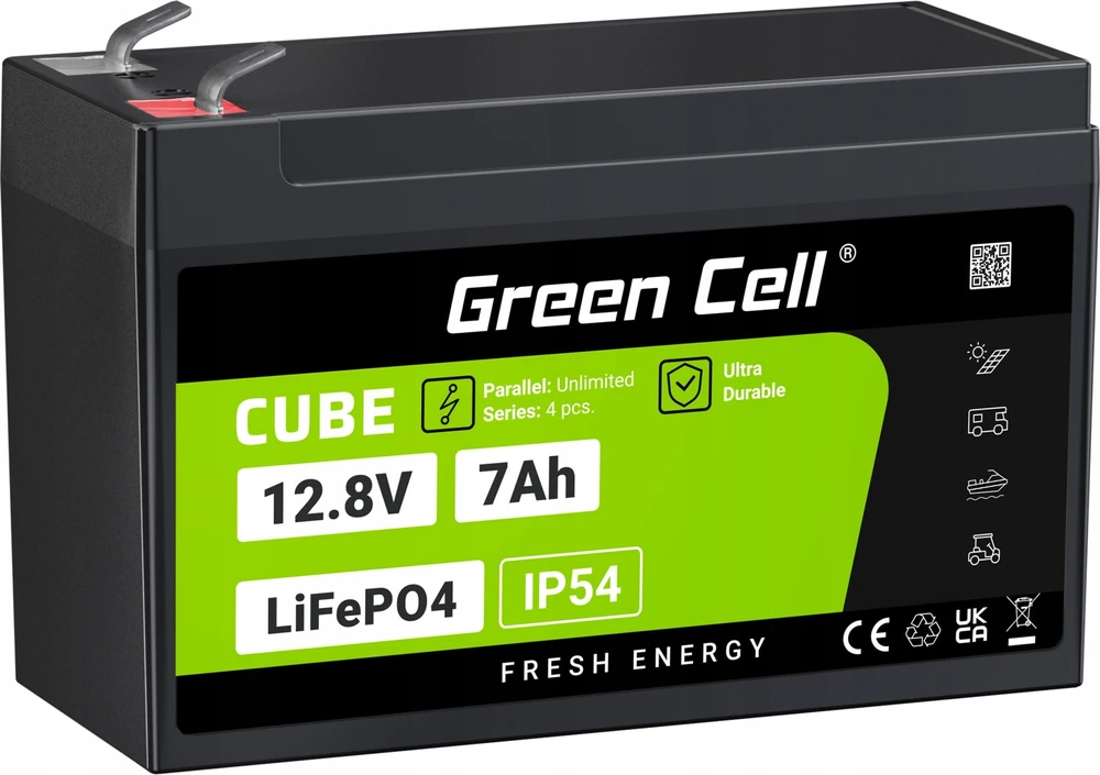 Žalias Cell Žalias Cell CUBE LiFePO4 7Ah 12.8V 89.6Wh ličio geležies fosfato baterija UPS, stebėjimas