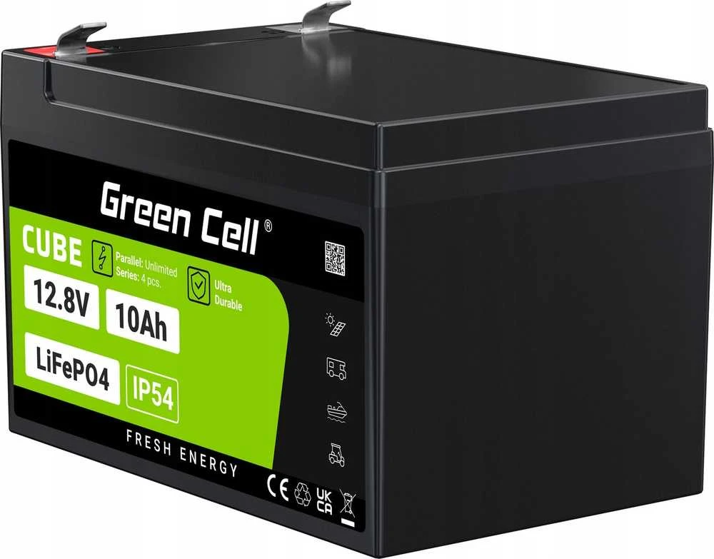 Žalias Cell Žalias Cell CUBE LiFePO4 10Ah 12.8V 128Wh ličio-geležies fosfato baterija, skirta maitinimui ir avariniam apšvietimui, valdymo pultai