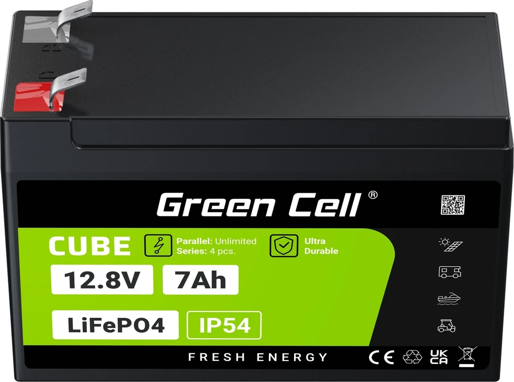 Žalias Cell Žalias Cell CUBE LiFePO4 7Ah 12.8V 89.6Wh ličio geležies fosfato baterija UPS, stebėjimas