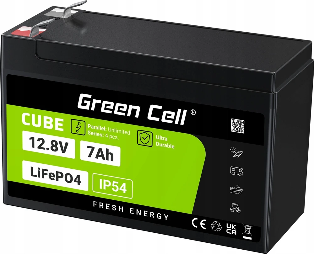 Žalias Cell Žalias Cell CUBE LiFePO4 7Ah 12.8V 89.6Wh ličio geležies fosfato baterija UPS, stebėjimas