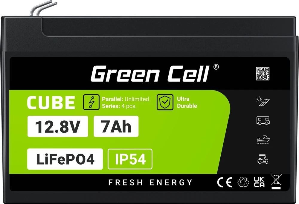 Žalias Cell Žalias Cell CUBE LiFePO4 7Ah 12.8V 89.6Wh ličio geležies fosfato baterija UPS, stebėjimas