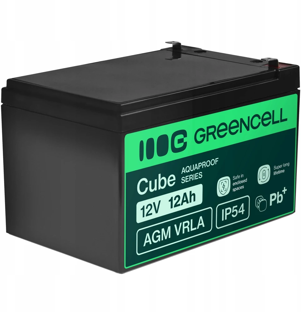 Green Cell Žalias Cell Greencell AGM VRLA 12V 12Ah nereikalinga priežiūra akumuliatorius kasos aparatui, žaislams, kamerai (152x99x100mm)